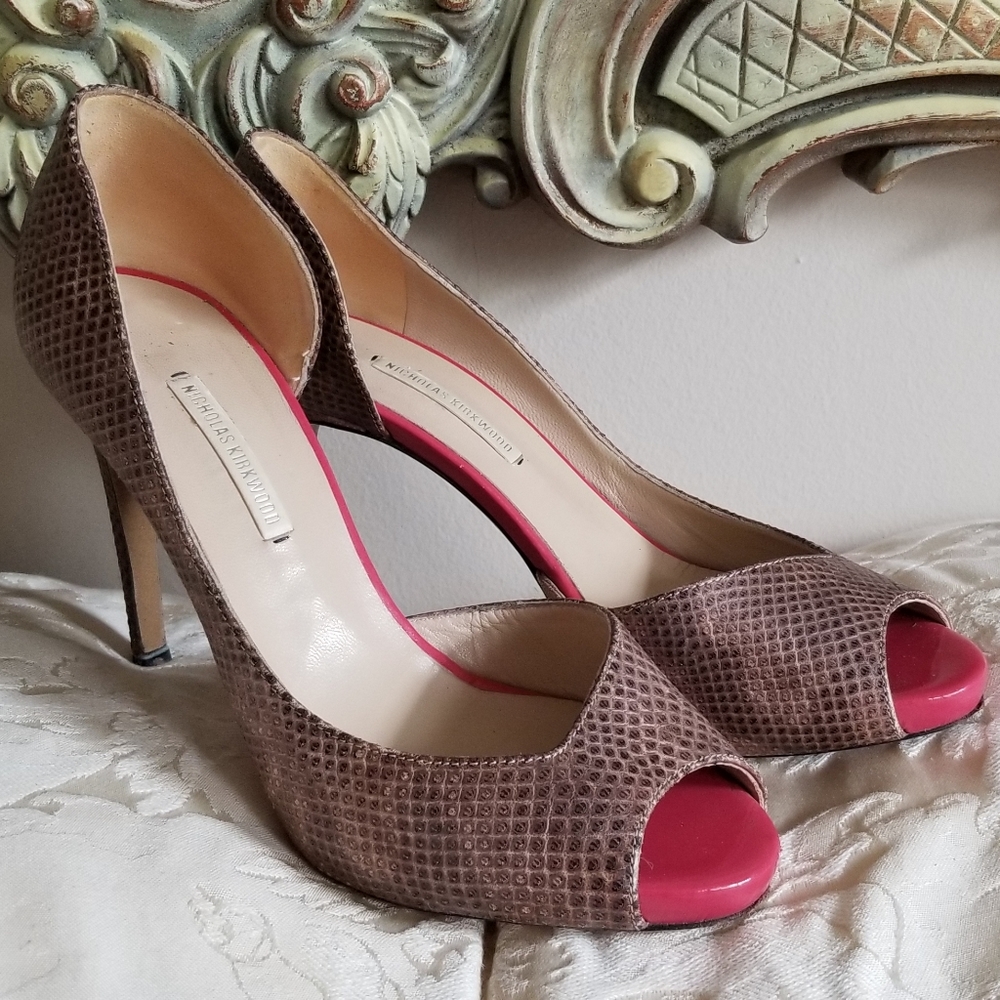 Nicholas Kirkwood snake open toe leather pumps 7.5